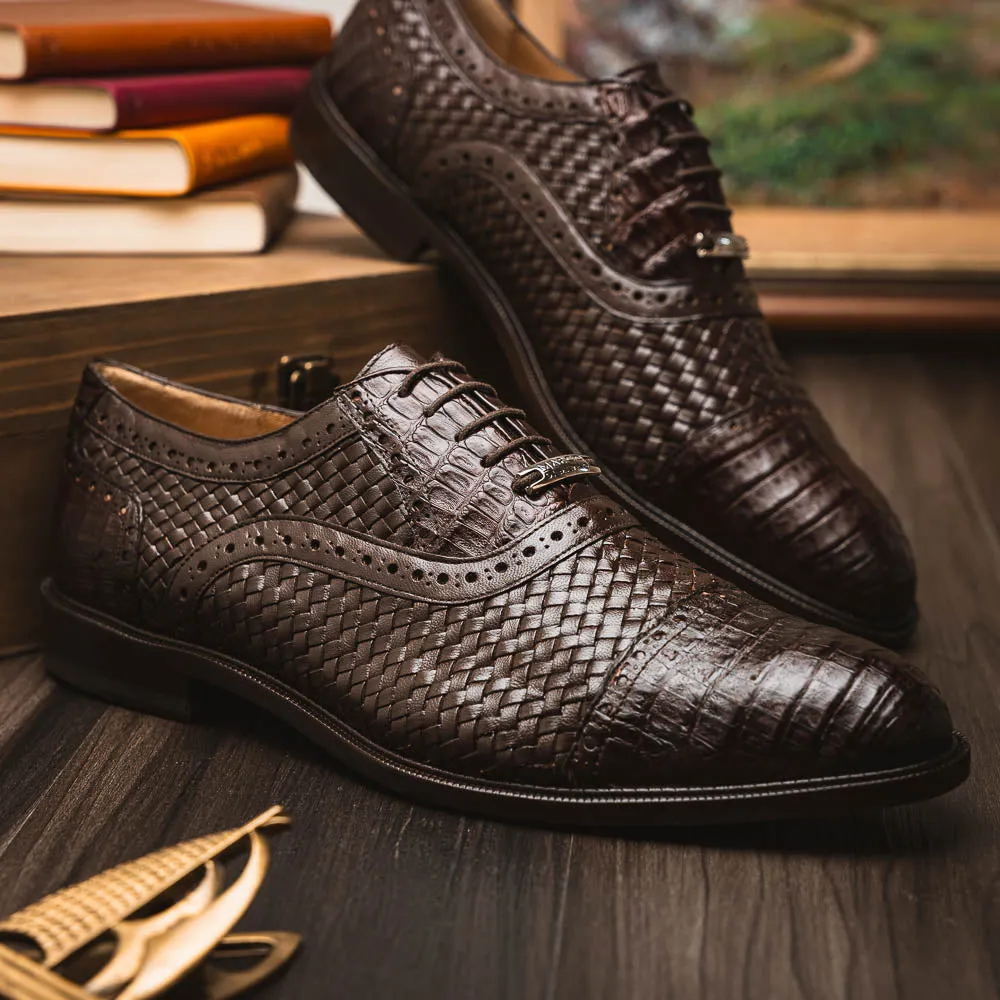 Marco Di Milano John in Brown Crocodile & Calfskin Oxford Shoes