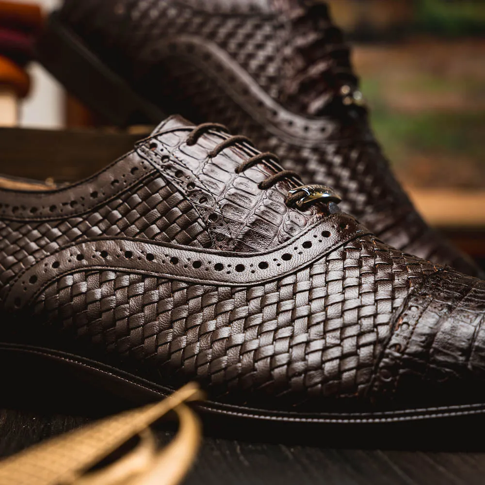Marco Di Milano John in Brown Crocodile & Calfskin Oxford Shoes