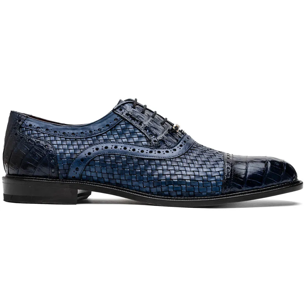Marco Di Milano John in Navy Crocodile & Calfskin Oxford Shoes