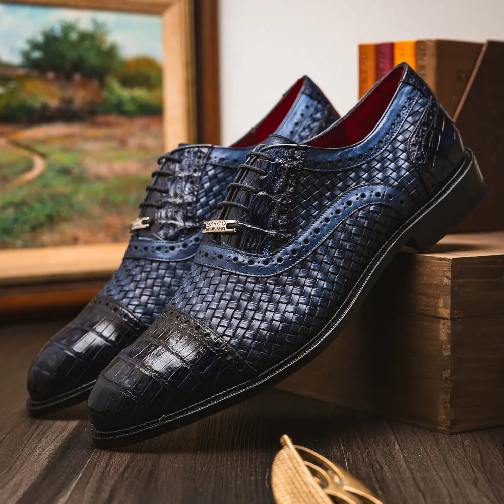 Marco Di Milano John in Navy Crocodile & Calfskin Oxford Shoes