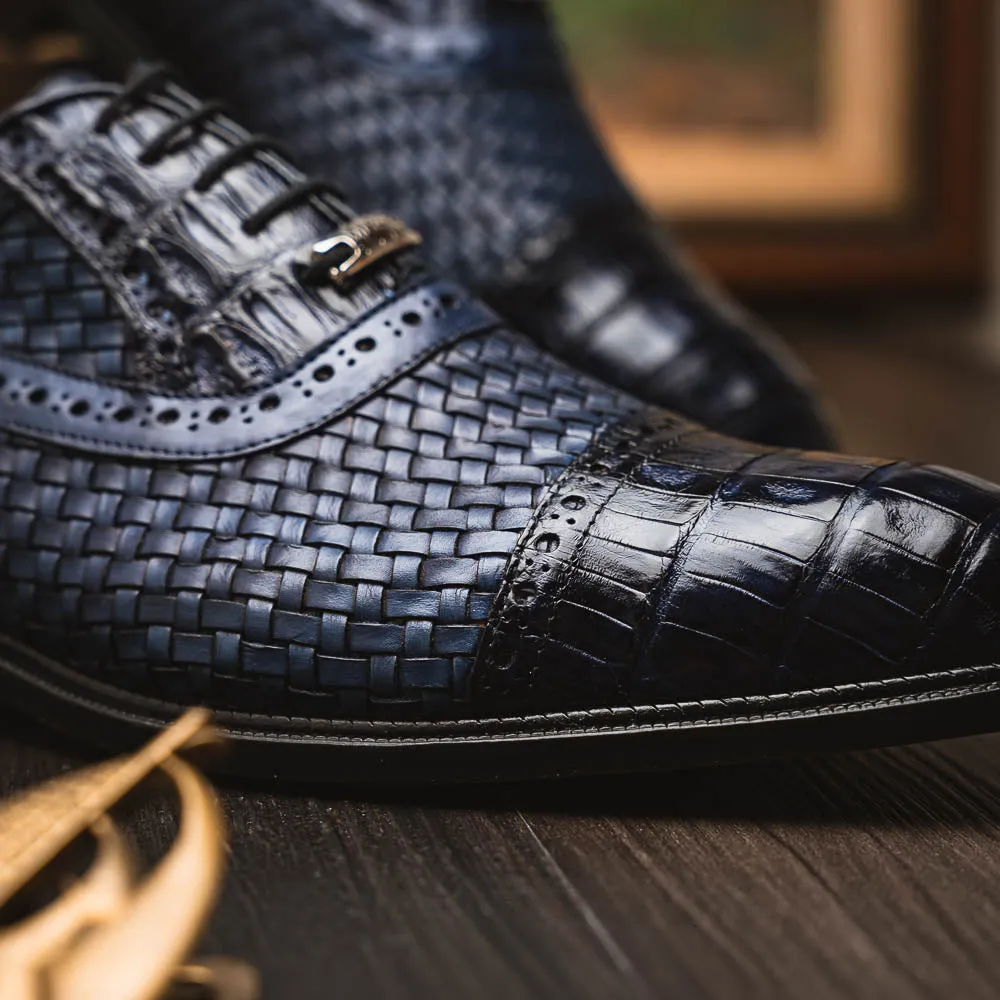 Marco Di Milano John in Navy Crocodile & Calfskin Oxford Shoes
