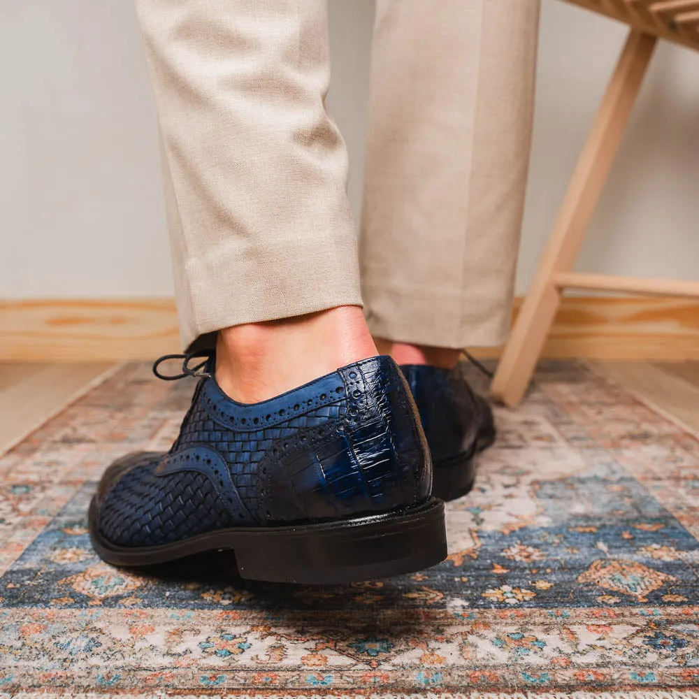 Marco Di Milano John in Navy Crocodile & Calfskin Oxford Shoes