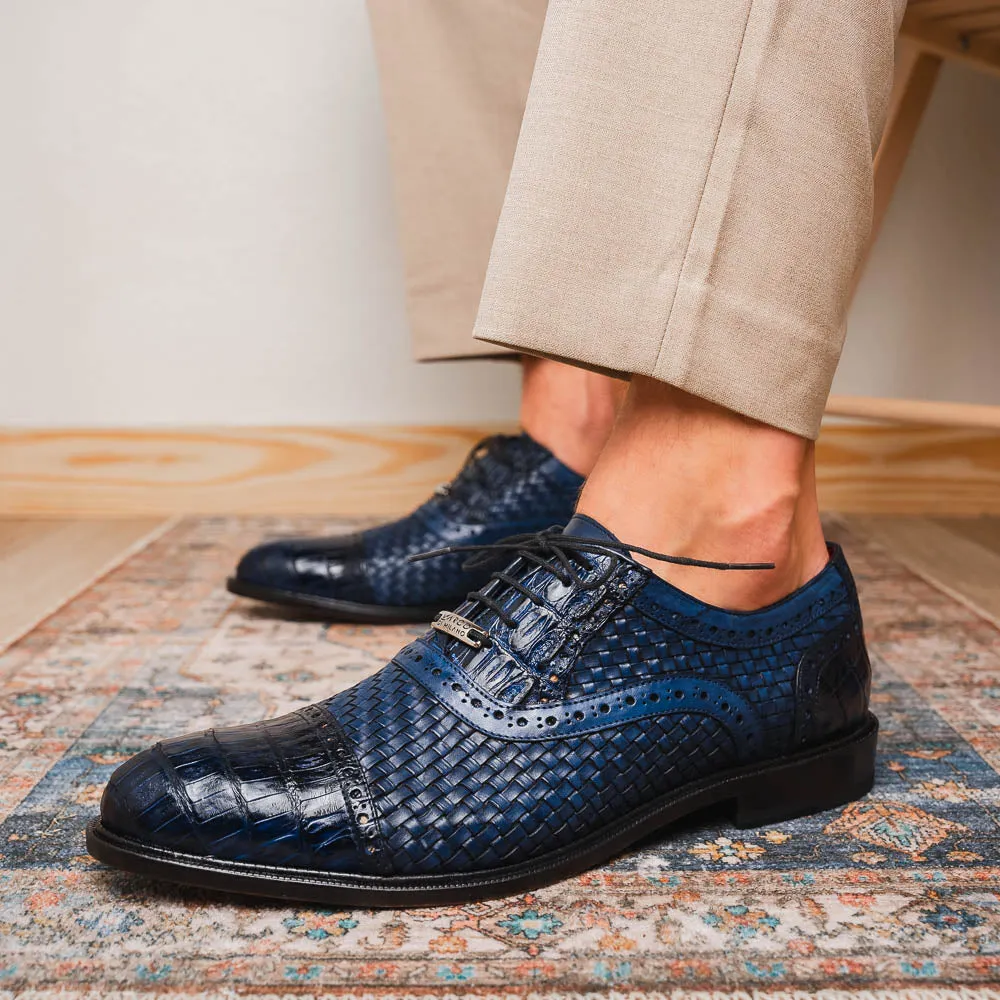 Marco Di Milano John in Navy Crocodile & Calfskin Oxford Shoes