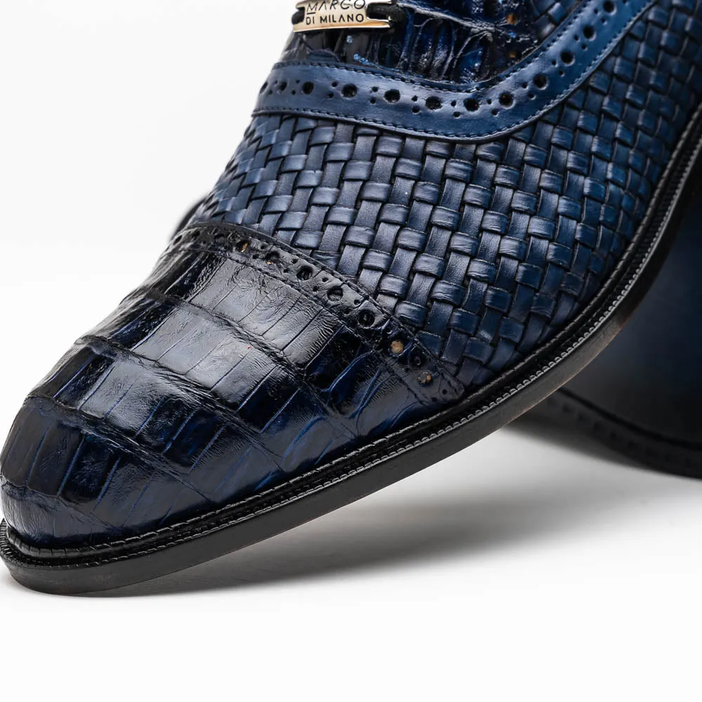 Marco Di Milano John in Navy Crocodile & Calfskin Oxford Shoes