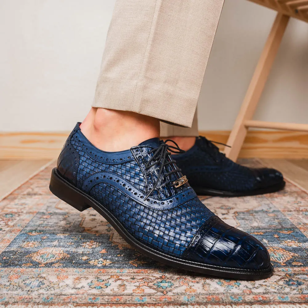 Marco Di Milano John in Navy Crocodile & Calfskin Oxford Shoes