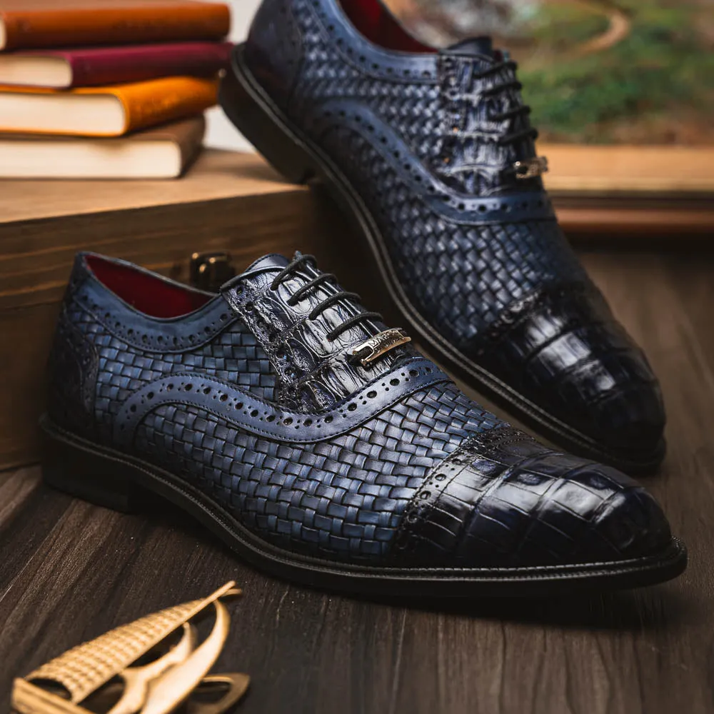Marco Di Milano John in Navy Crocodile & Calfskin Oxford Shoes