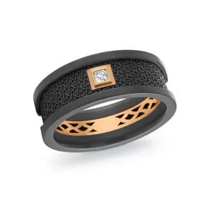 Mardini Carbon Fiber and 14K Rose Gold (0.05ct) Princess Cut Diamond Mens Band