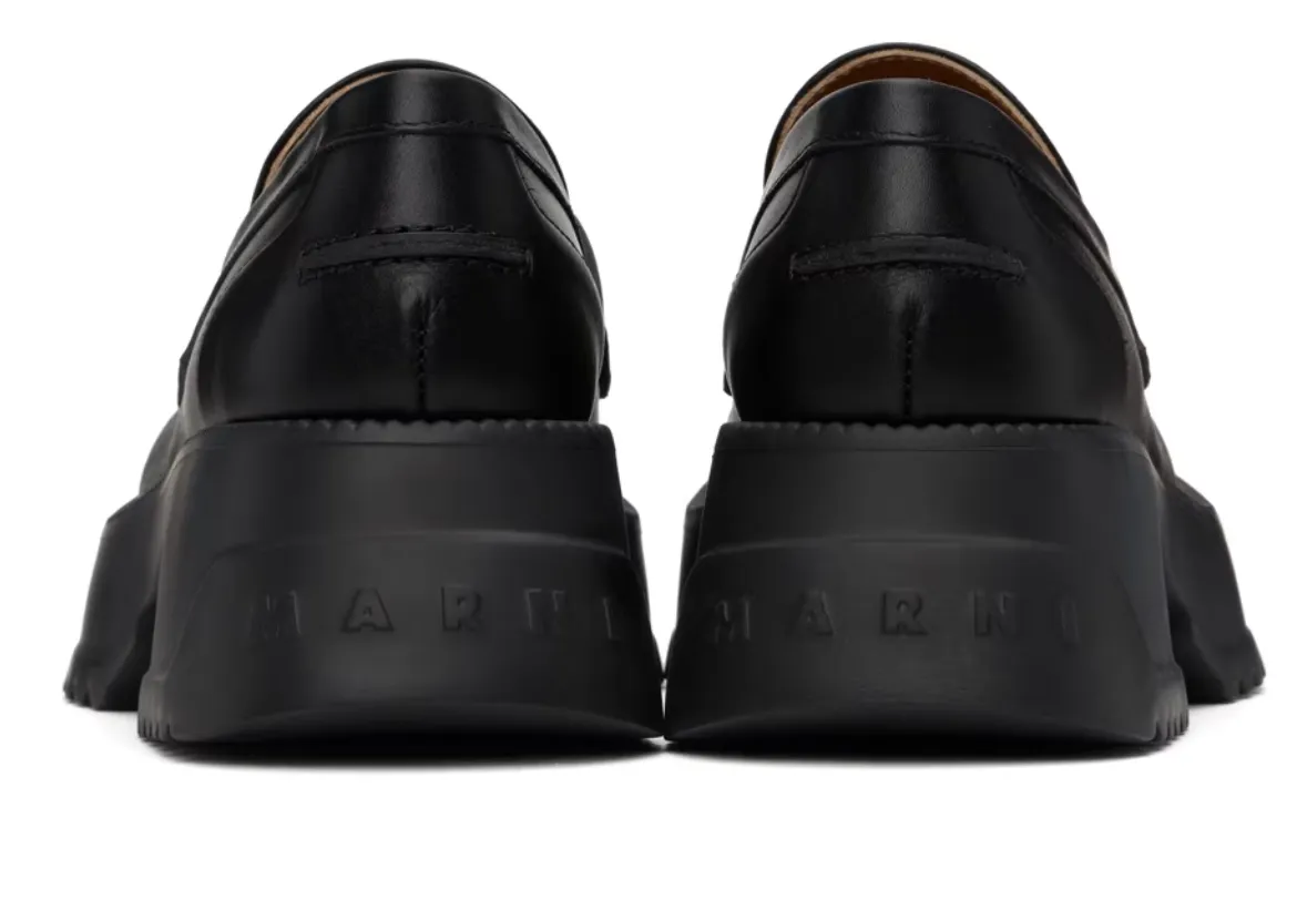 MARNI Black leather platform sole loafers 41