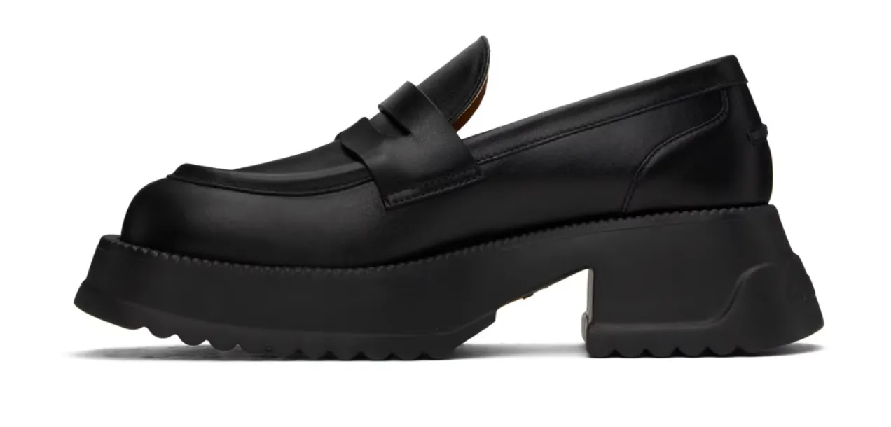 MARNI Black leather platform sole loafers 41
