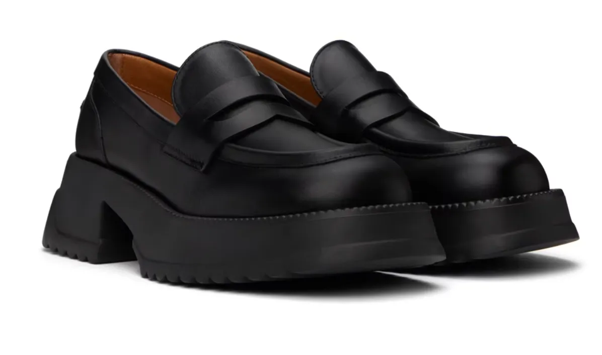 MARNI Black leather platform sole loafers 41
