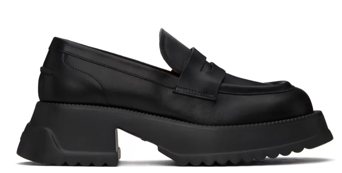 MARNI Black leather platform sole loafers 41