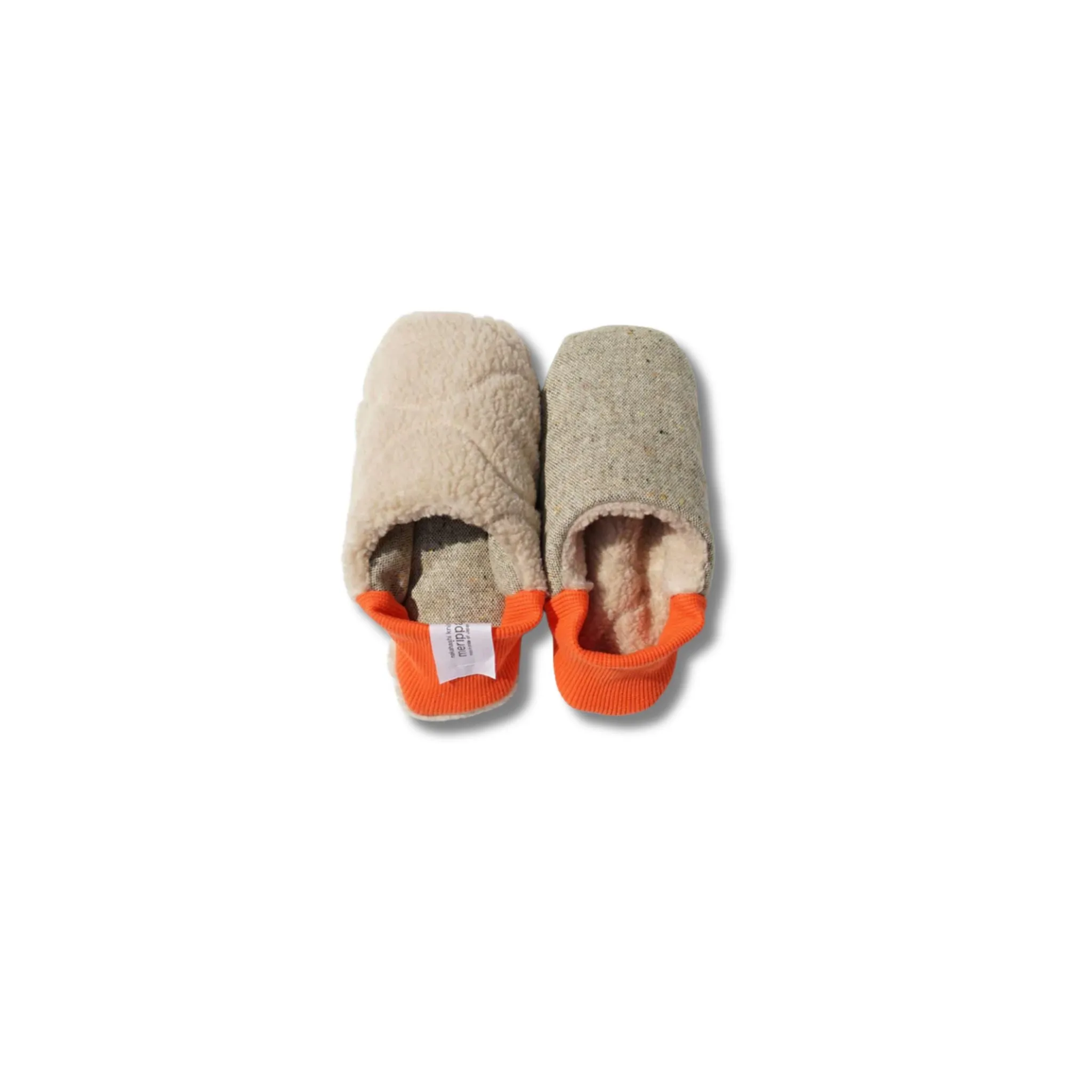 Merippa Slippers FW | Beige & Orange Quilting Boa x Wool Nep