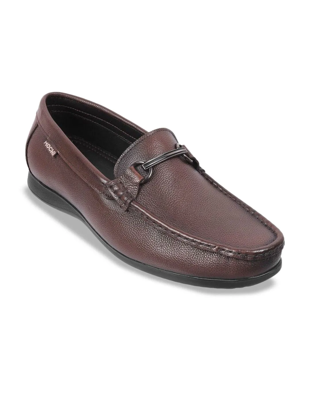 Mochi Men Textured Leather Round Toe Formal Loafers