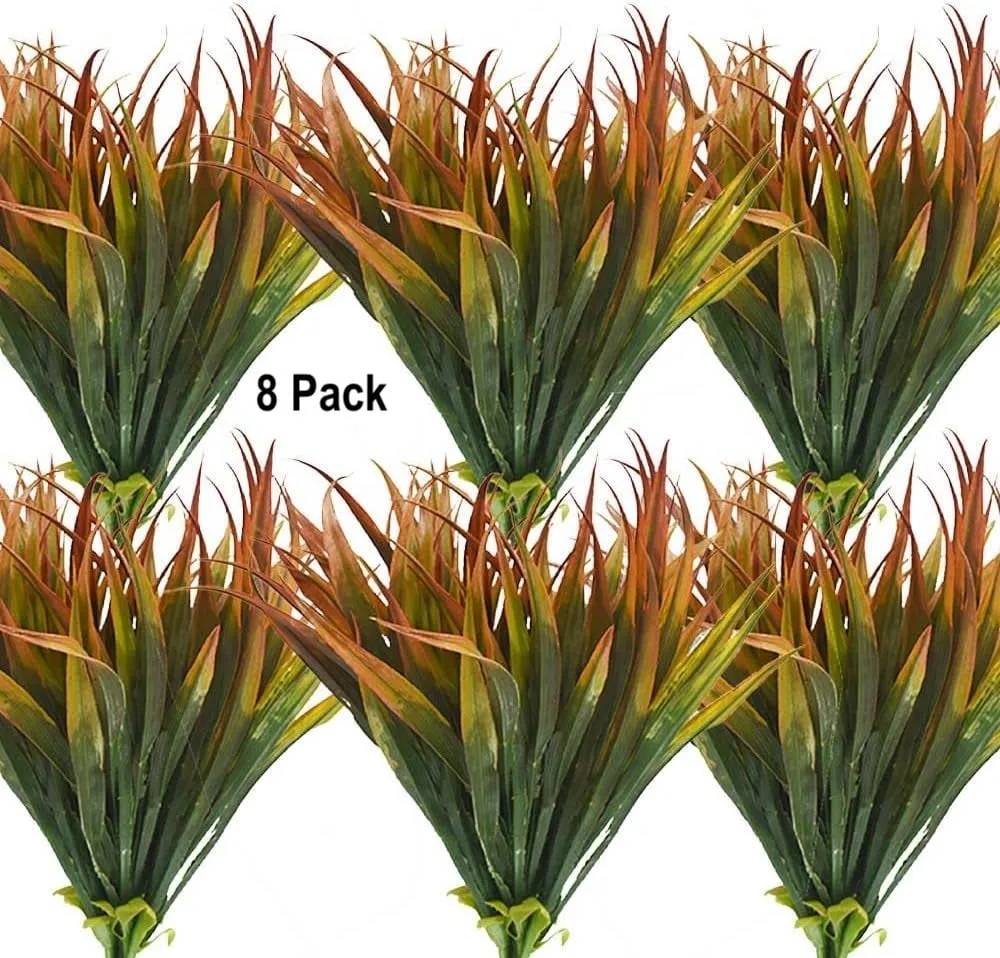 NEW 8Pcs Artificial Grass Fake Plants Outdoor Plastic Plants UV Resistant Greenery Fake Grass for Home Window Garden Office Patio Hanging Planter Pathway Front Porch Indoor Outdoor Decorations