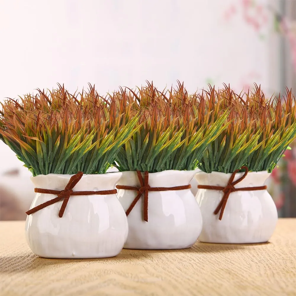 NEW 8Pcs Artificial Grass Fake Plants Outdoor Plastic Plants UV Resistant Greenery Fake Grass for Home Window Garden Office Patio Hanging Planter Pathway Front Porch Indoor Outdoor Decorations