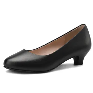New Genuine Leather Women Round Toe Dress Pumps Office Elegant High Heels Fashion Black Work Shoes Plus Size For Ladies A0010