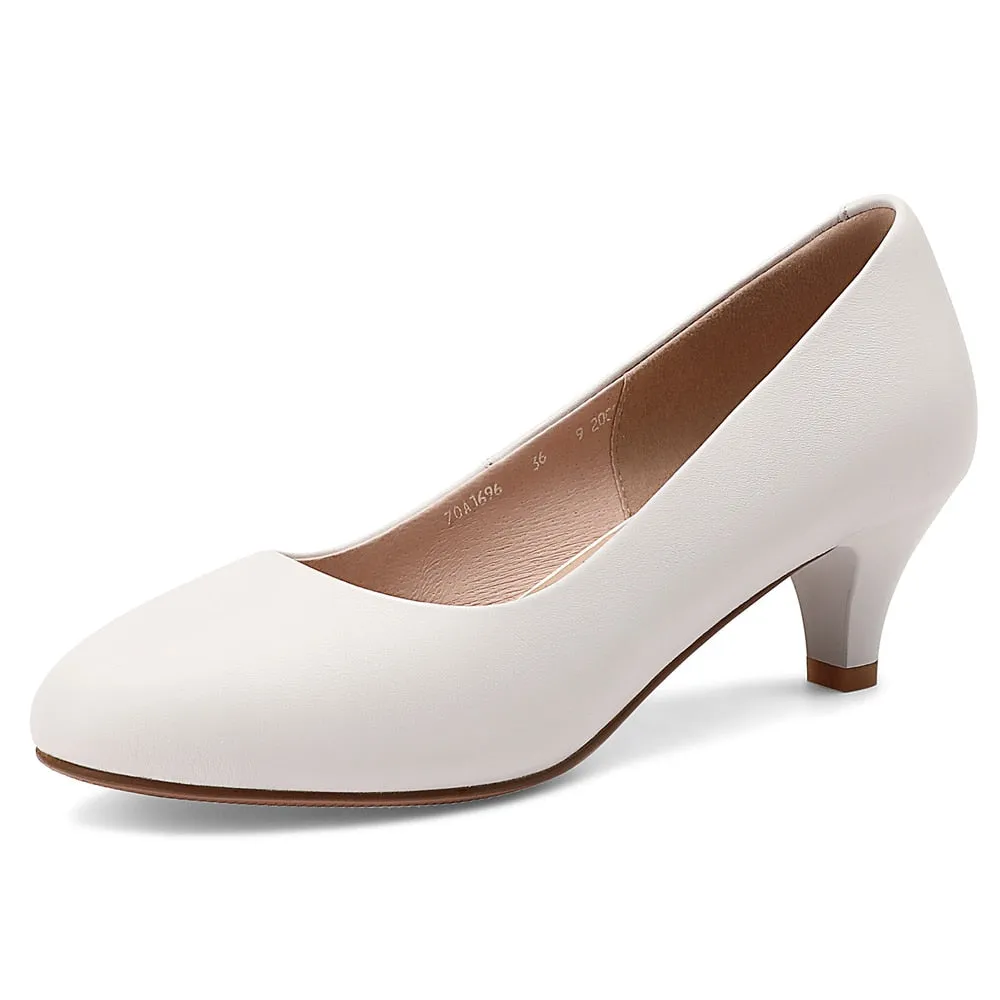 New Genuine Leather Women Round Toe Dress Pumps Office Elegant High Heels Fashion Black Work Shoes Plus Size For Ladies A0010