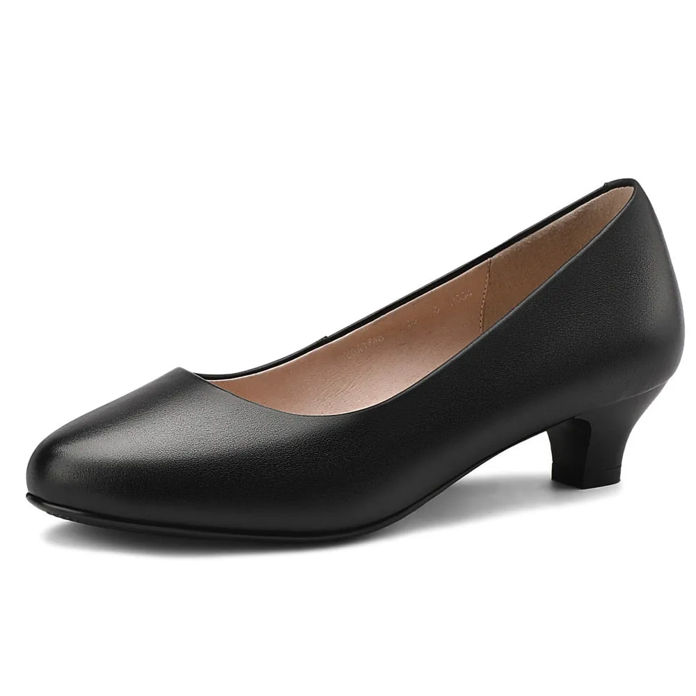 New Genuine Leather Women Round Toe Dress Pumps Office Elegant High Heels Fashion Black Work Shoes Plus Size For Ladies A0010