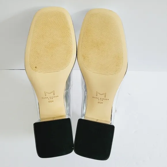NEW Marc Fisher LTD Nessily Block Heel Metallic Gray Sandals Size 8.5