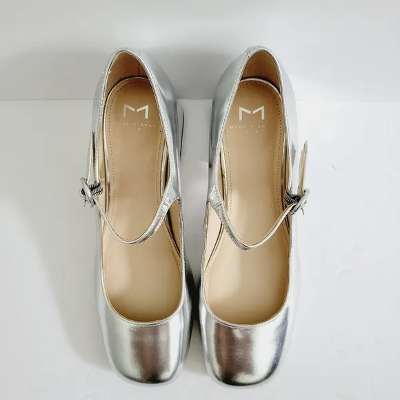 NEW Marc Fisher LTD Nessily Block Heel Metallic Gray Sandals Size 8.5