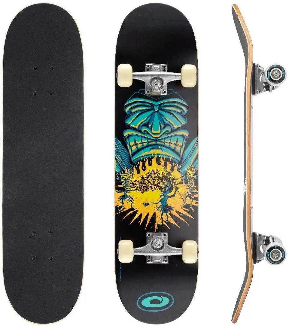 Osprey Beginners Double Kick Trick Skateboard - Savages (Black Tribal Design)