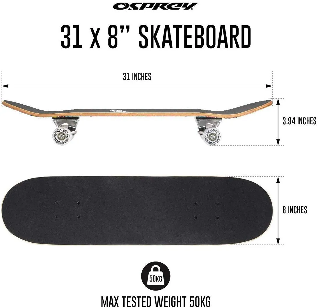 Osprey Beginners Double Kick Trick Skateboard - Stickers