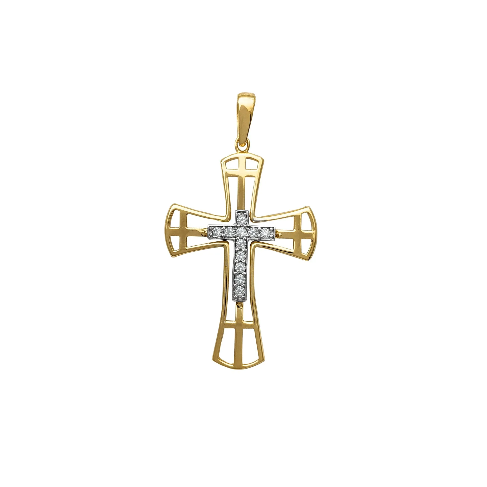 Outlined Two-Tone Cross Pendant (14K)