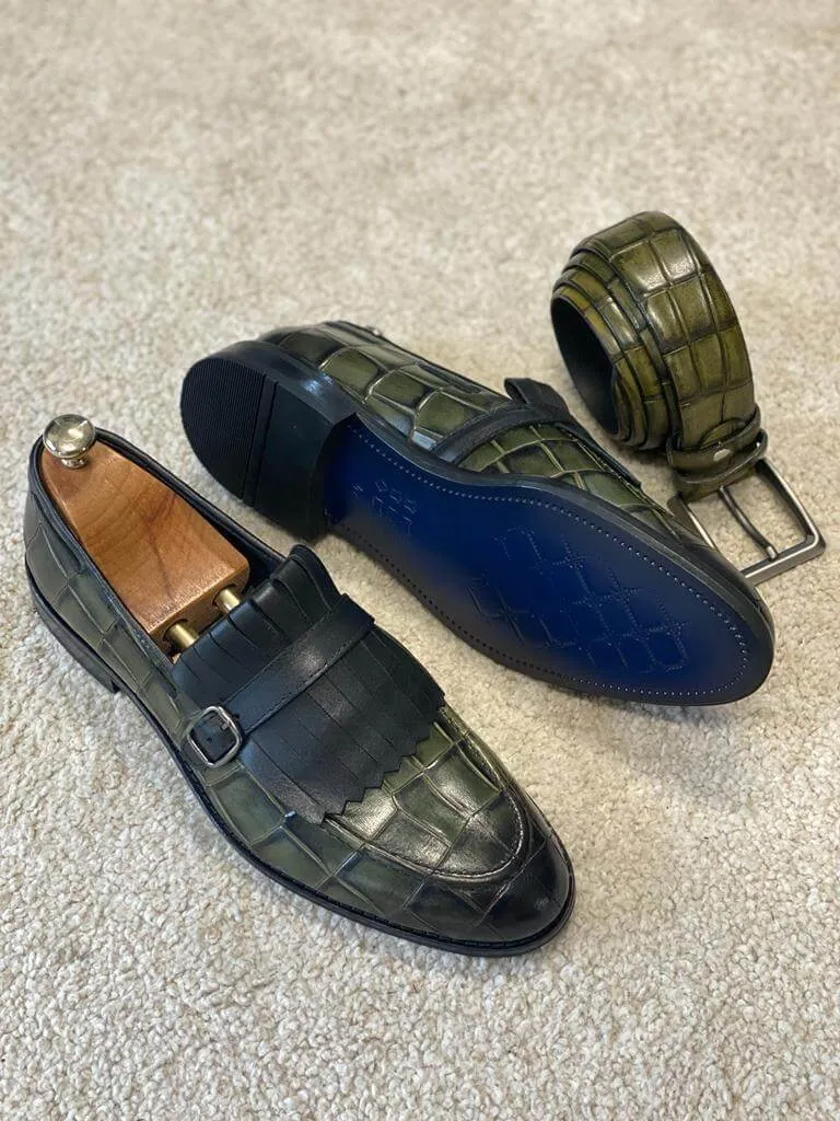 Patterned Khaki Penny Strap Loafers