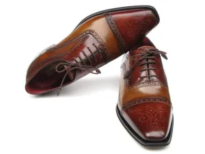 Paul Parkman Men's Hand-Painted Leather Captoe Oxfords in Camel & Red