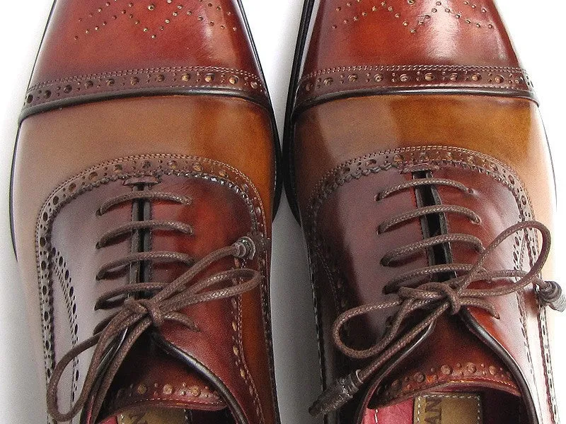 Paul Parkman Men's Hand-Painted Leather Captoe Oxfords in Camel & Red