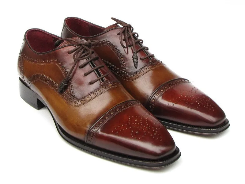 Paul Parkman Men's Hand-Painted Leather Captoe Oxfords in Camel & Red