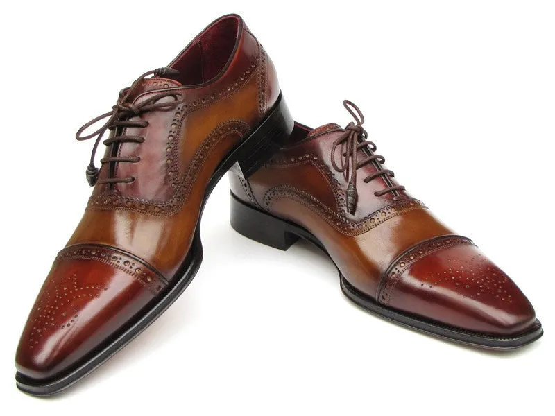 Paul Parkman Men's Hand-Painted Leather Captoe Oxfords in Camel & Red