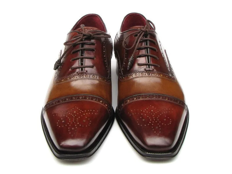 Paul Parkman Men's Hand-Painted Leather Captoe Oxfords in Camel & Red
