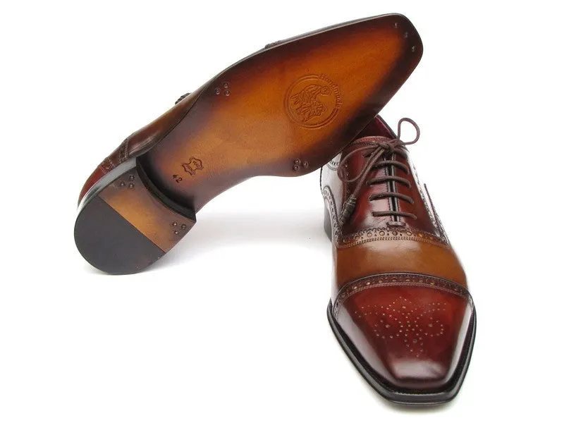 Paul Parkman Men's Hand-Painted Leather Captoe Oxfords in Camel & Red