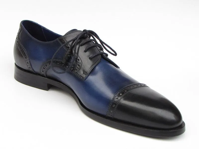 Paul Parkman Men's Hand-Painted Leather Derby Shoes in Parliament Blue & Navy