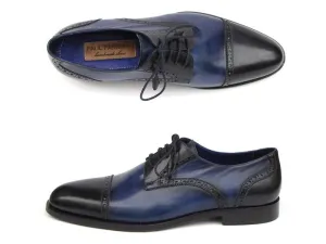 Paul Parkman Men's Hand-Painted Leather Derby Shoes in Parliament Blue & Navy