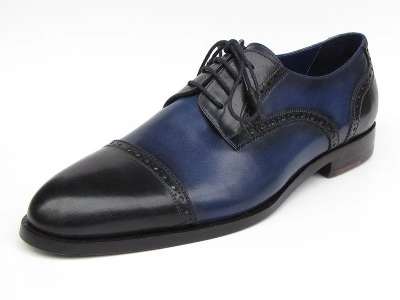 Paul Parkman Men's Hand-Painted Leather Derby Shoes in Parliament Blue & Navy
