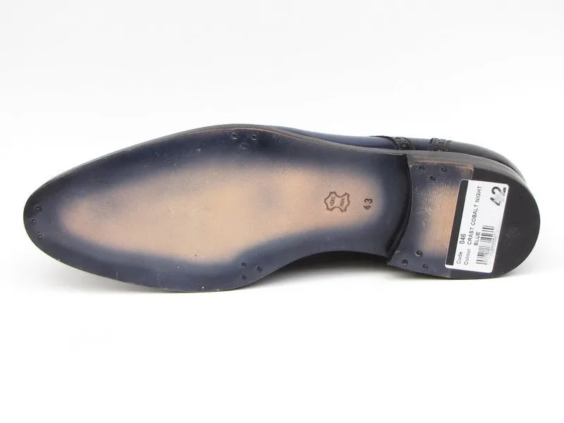 Paul Parkman Men's Hand-Painted Leather Derby Shoes in Parliament Blue & Navy