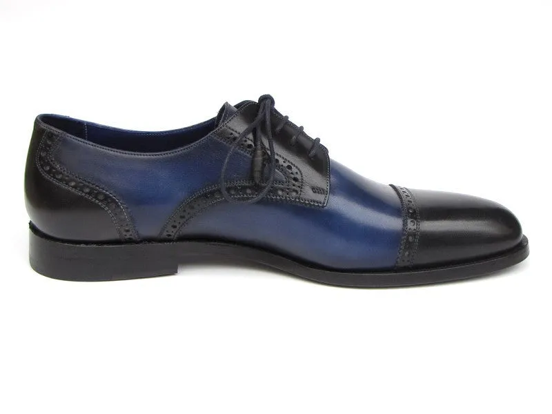Paul Parkman Men's Hand-Painted Leather Derby Shoes in Parliament Blue & Navy