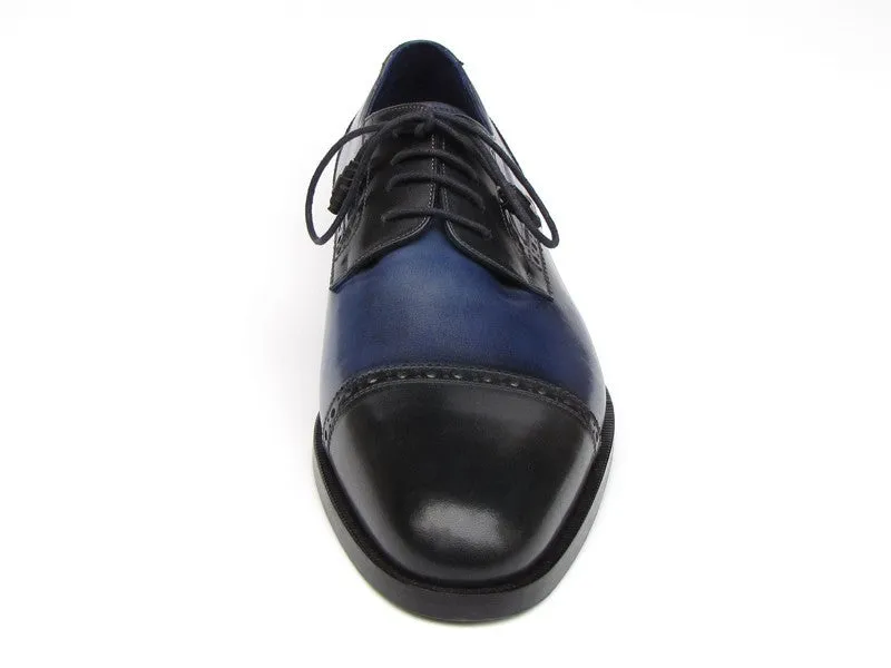 Paul Parkman Men's Hand-Painted Leather Derby Shoes in Parliament Blue & Navy