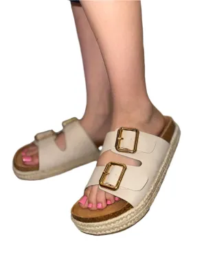 PLATFORM SLIDE IN SANDALS WITH BUCKLES