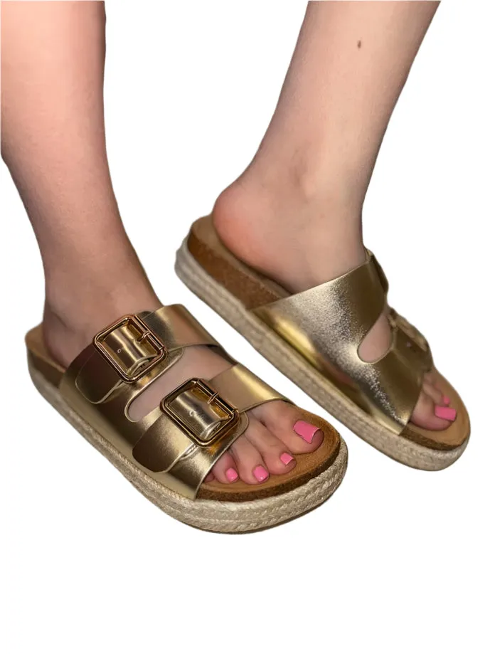 PLATFORM SLIDE IN SANDALS WITH BUCKLES