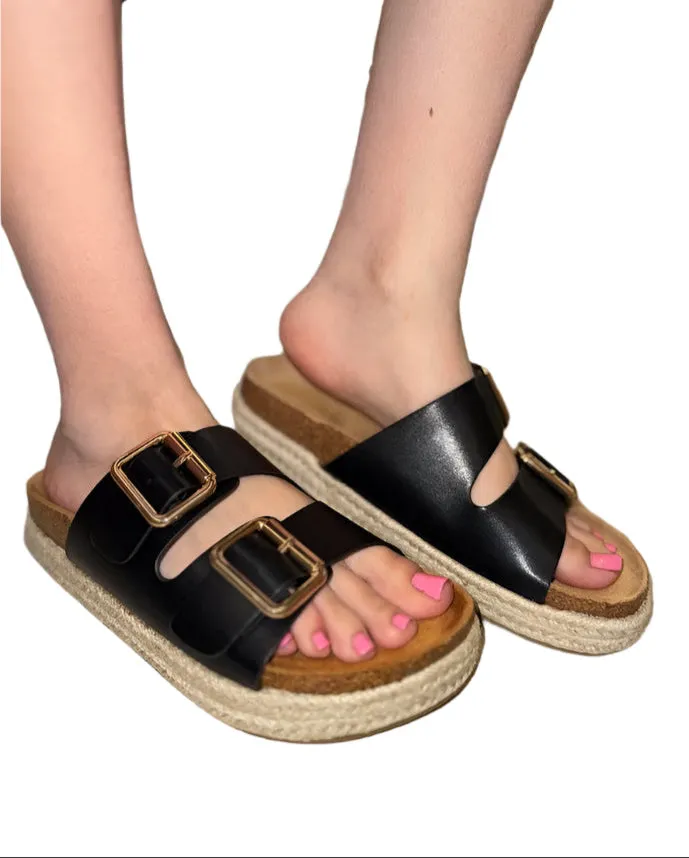 PLATFORM SLIDE IN SANDALS WITH BUCKLES