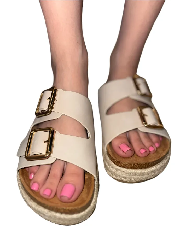 PLATFORM SLIDE IN SANDALS WITH BUCKLES
