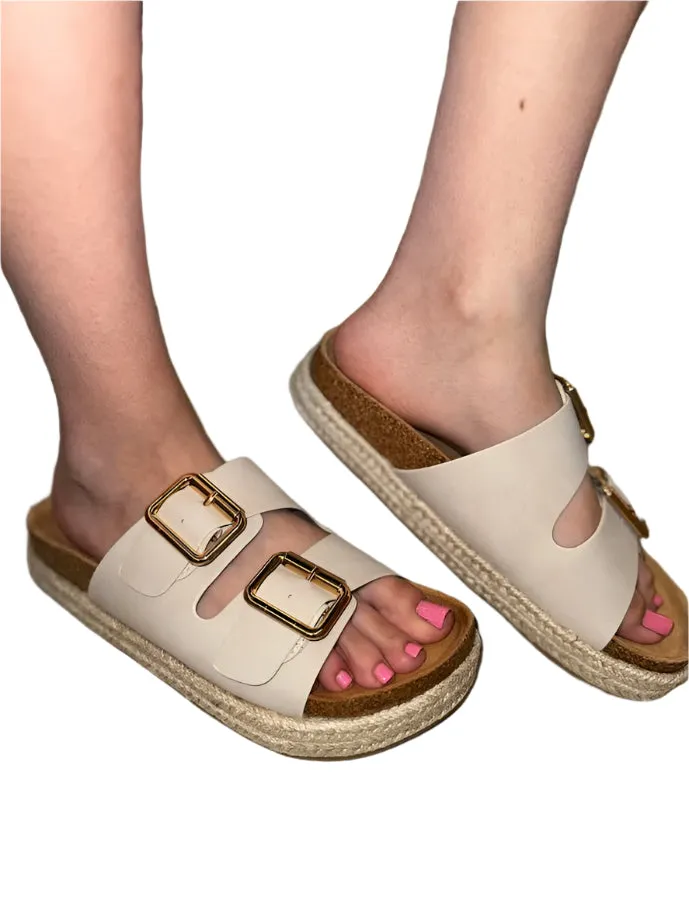 PLATFORM SLIDE IN SANDALS WITH BUCKLES