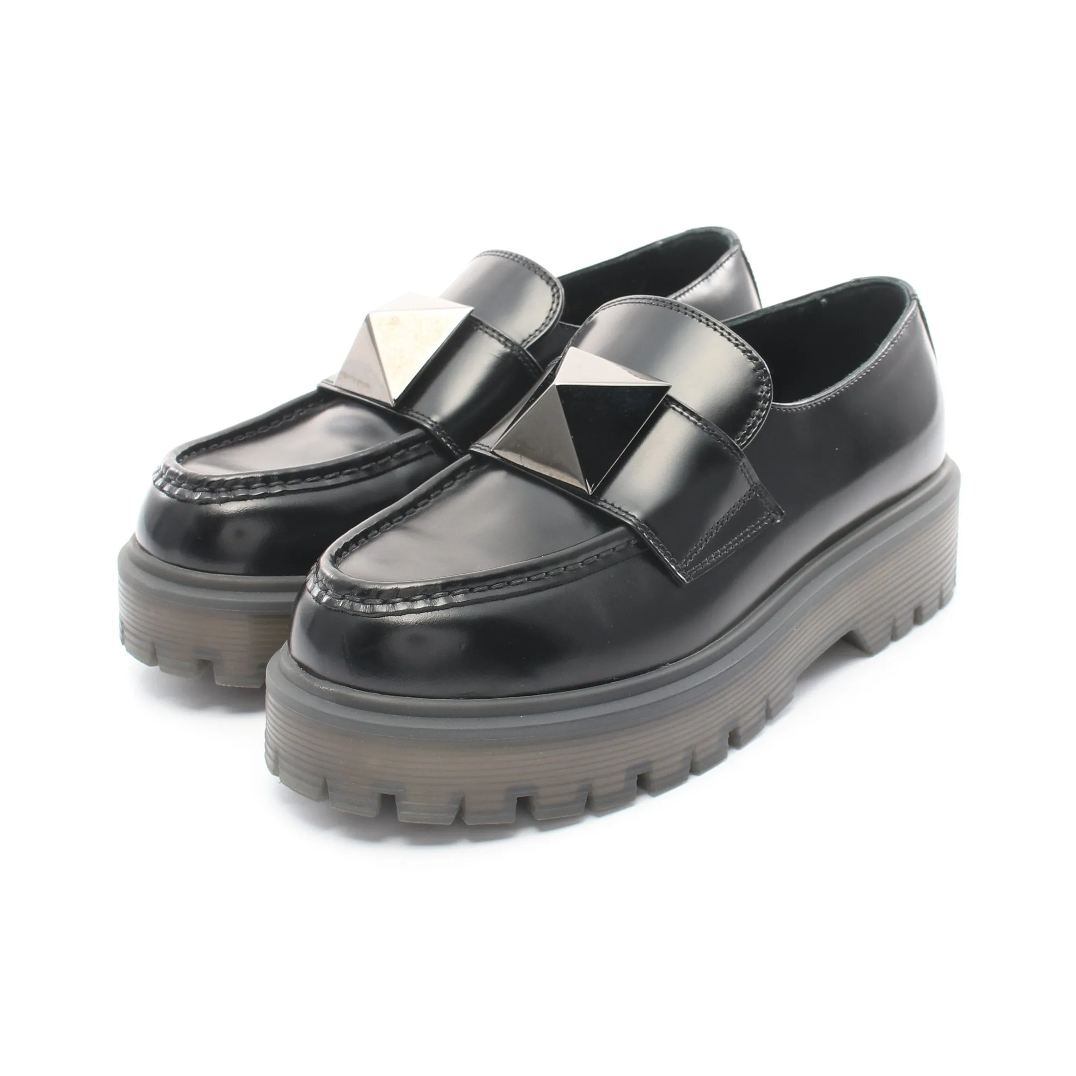 Rockstud Loafers Leather Black Platform