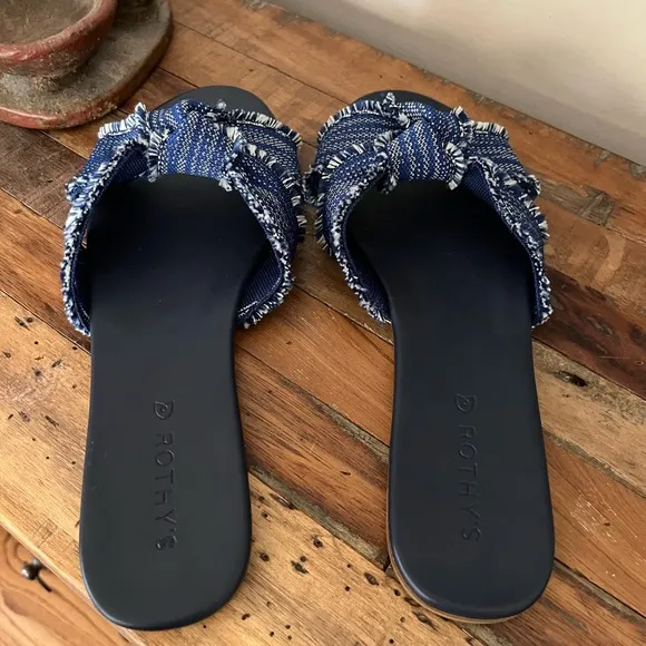 Rothy’s The Knot Frayed Sandals in Indigo