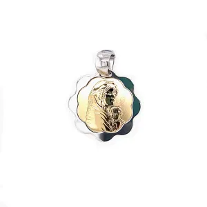Round Scalloped Edge Madonna Medal - 14kt Two-Tone Gold
