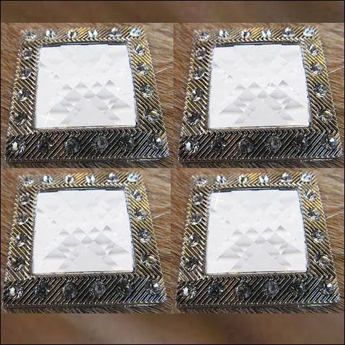 Screw Back Concho 1.5 In Silver Crystals Square Bling Saddle: Set of 2