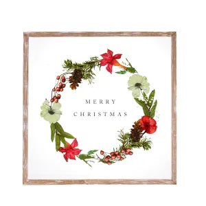 Square Acrylic Wall Décor with Wooden Frame, Merry Christmas Wreath,6awd994